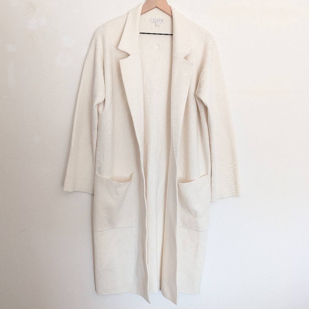 J Crew Merino Wool Blend Off White Duster Open Knit Cardigan Size Medium
